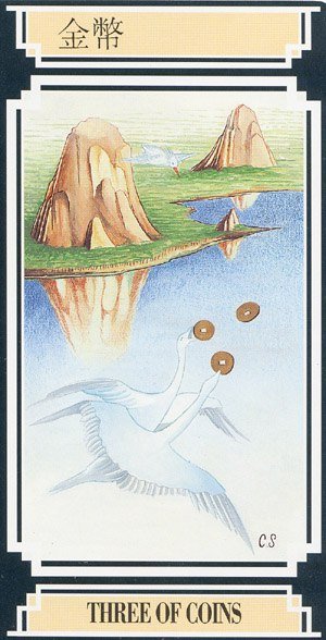Chinese Tarot THREE OF COINS Image